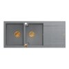 QUADRON EVAN 121 GraniteQ zlewozmywak z syfonem Push To Open 2-komorowy z/o (1160x500x210; kom. 420x340) silver stone / elementy miedziane HQE11650U5PVDC1P2O